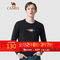 骆驼（CAMEL）男装 2019秋季新款男士休闲卫衣韩版潮流印花长袖T恤打底衫男 D9Q374365 黑色_XL