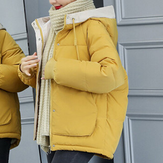 米兰茵（MILANYIN）女装 2019冬装新款棉服女短款加厚上衣拼色连帽学生棉衣网红外套 NYml821 黄色 XL