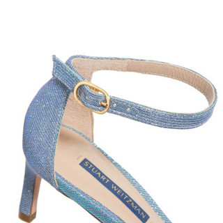 STUART WEITZMAN 斯图尔特·韦茨曼 SW 女士蓝色织物高跟凉鞋  NUNAKEDSTRAIGHT AQUA ICE NIGHTTIME 35.5