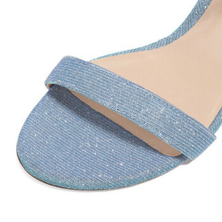 STUART WEITZMAN 斯图尔特·韦茨曼 SW 女士蓝色织物高跟凉鞋  NUNAKEDSTRAIGHT AQUA ICE NIGHTTIME 35.5