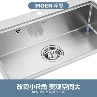 MOEN 摩恩 手工水槽单槽套装 304不锈钢加厚加大单槽 800mm精铜抽拉厨房冷热水龙头