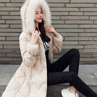 米兰茵（MILANYIN）女装 2019秋季新款棉服加厚外套修身棉袄韩版中长过膝棉衣NYml735 米白色 XL