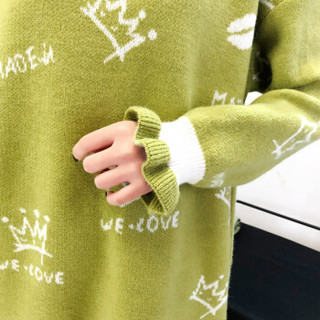 米兰茵（MILANYIN）女装 秋冬装2019新款洋气套头毛衣韩版长款宽松显瘦毛线裙FML2668 绿色 XL