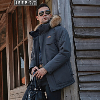 吉普（JEEP）羽绒服男休闲宽松毛领中长款白鸭绒保暖外套男2019冬季新品男装 Z-861913 灰色 L