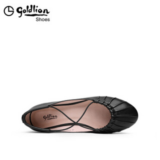 金利来（goldlion）女鞋圆头交叉绑带平底单芭蕾鞋63591002301P-黑色-36码