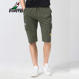 富铤（FORTEI）男士短裤 2020夏季新款休闲潮流日常百搭宽松薄款多袋五分工装裤 39651012 军绿 XL