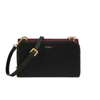 芙拉 Furla FW19MAIN 女士 羊皮革 黑色+深红色+深灰色 DIVA系列 L号 斜挎单肩包钱包 1033900