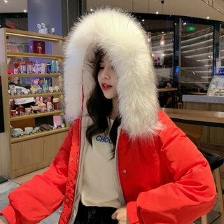 俞兆林 2020冬季新款女装羽绒服女士中长款宽松加厚潮流时尚大毛领外套 YWYR191044 红色 M