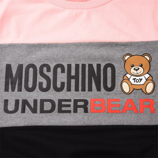 MOSCHINO UNDERWEAR 莫斯奇诺  女士粉灰黑拼色小熊系列棉质圆领套头卫衣 Z A1730 9001 1181 L码