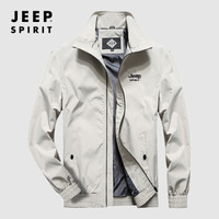 吉普JEEP 夹克男2019年秋冬新品休闲立领男士上衣男装外套男WGQ7918 浅灰色 2XL
