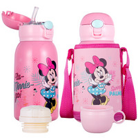 迪士尼（Disney）儿童保温杯带吸管男女学生水杯子不锈钢水壶一杯双盖550ml粉色米妮