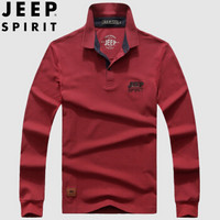 吉普 JEEP 男士POLO衫2019秋冬新品纯色翻领长袖T恤中年男士商务休闲上衣 PA8937 红色 3XL