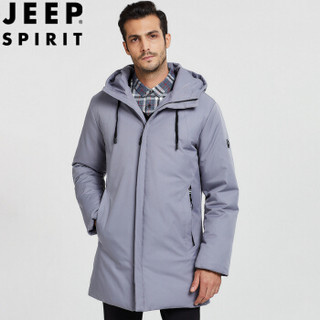 吉普 JEEP 羽绒服2019秋冬新款男士休闲商务保暖白鸭绒连帽夹克青年时尚外套男 TJZ7901 灰色 L