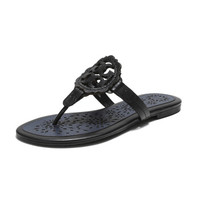 TORY BURCH 托里·伯奇 奢侈品 TB女鞋 女士黑色/海军蓝皮革人字拖 52934 015 5码