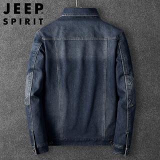 吉普 JEEP 牛仔外套男 2019春秋新款翻领休闲时尚青年短款牛仔夹克CM2867 深蓝 L