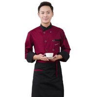 先锋连 厨师工作服 酒店  烘焙师西点蛋糕店 工作服装 红色上衣长袖 XL