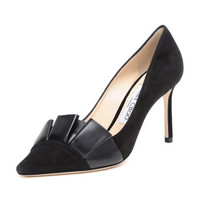 JIMMY CHOO 周仰杰 女士黑色绒面皮革尖头高跟鞋 LEENA 85 SUN 183 BLACK BLACK 39码