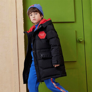 一贝皇城新款儿童2019年冬季连帽中长款韩版反季洋气羽绒服外套1119410040 黑色 120cm