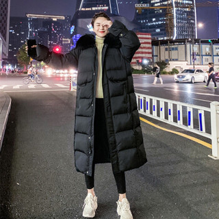米兰茵（MILANYIN）女装 2019冬季棉服加厚外套女面包服棉袄韩版腰带中长款派克棉衣 NYml824 黑色 M