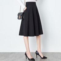 她池2019秋装新款女装通勤时尚纯色高腰大摆及膝a字气质半身裙  T93Z2000A10M   黑色 M