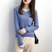 Markentsee 2019秋冬季新品针织衫女装V领打底衫上衣套头毛衣韩版宽松时尚显瘦V领 GZHB999523 雾霾蓝 M