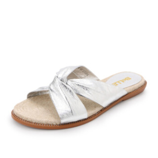 belle百丽平底拖鞋猪皮革女皮凉鞋bz632bt9银色37