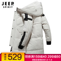 吉普 JEEP 羽绒服2019冬季新款时尚保暖韩版中长款连帽羽绒外套 D1910 白色 M