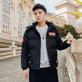 卡帝乐鳄鱼(CARTELO)羽绒服2019年冬季新款加厚保暖男装连帽防寒外套 黑色 XL