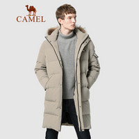 骆驼（CAMEL）男装 2019冬季新款毛领羽绒服男中长款可脱卸连帽加厚外套 D9Y105405 卡其M