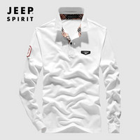 吉普JEEP 长袖T恤男POLO衫2019秋季新品翻领纯色棉质男士男装上衣RSC96038 白色 2XL