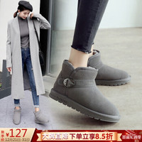 ZHR雪地靴女中筒加绒加厚时尚防滑女靴反绒牛皮平底棉鞋女学生保暖长毛绒短靴女 P29 浅灰色(经典款) 35