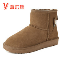 意尔康女鞋雪地靴女平底短靴女时尚学院风棉鞋女 9763DM27463W 棕色 37
