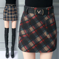 AUDDE 2019秋冬季新款女装新品半身裙女一步裙毛呢格子a字大码短裙包臀胖mm HZD9-889 红色 3XL