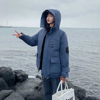 MAX WAY 女装 2019年秋冬韩版ins工装外套新款休闲连帽棉服QDmw0818 蓝色 XL