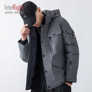 INTERIGHT 棉衣男2019冬季新款短款棉服男士加厚连帽保暖上衣休闲纯色青年棉袄男装外套 1839 灰色 3XL