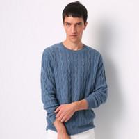 雪莲SNOW LOTUS山羊绒商务休闲圆领绞花男套头衫羊绒衫男 278227 秘蓝色 XL
