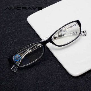 AMORAYS 老花镜 男女款时尚花腿 全框高清树脂镜片眼镜 AM3241004 黑框黑条纹100度