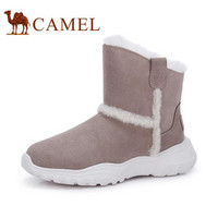 骆驼（CAMEL） 女士 简约舒适牛反绒厚底圆头雪地靴 A94275663 红米 35