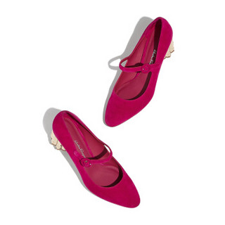 Salvatore Ferragamo 菲拉格慕 经典款女士花朵造型鞋跟紫红色羊皮革玛丽珍鞋 0715405_1D _ 80