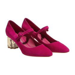 Salvatore Ferragamo 菲拉格慕 女士花朵造型鞋跟紫红色羊皮革玛丽珍鞋 0715405_1D _ 80