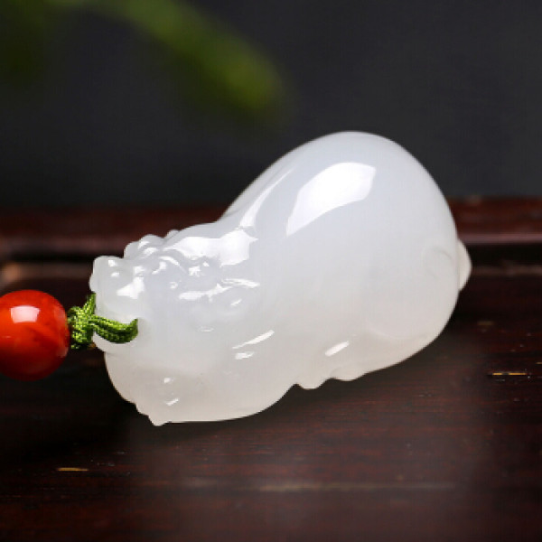 净心石 和田玉羊脂白玉貔貅吊坠 男女款貔貅瑞兽白色玉石挂件 附送