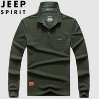 吉普 JEEP 男士POLO衫2019秋冬新品纯色翻领长袖T恤中年男士商务休闲上衣 PA8937 军绿 L