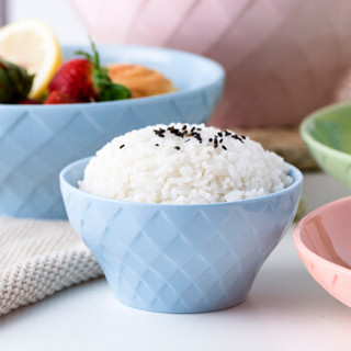 唐贝 陶瓷家用米饭碗4.5英寸汤碗简约韩式日式餐具礼盒 缤纷两碗两勺