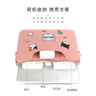 KAMLUI K电脑包女手提13英寸华为苹果macbook pro联想小新air惠普华硕笔记本包帆布56粉色小猫刺绣