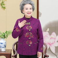 维迩旎 2019秋季新款女装中老年人妈妈装春秋薄外套唐装外套 WLPMM62312 叶子紫色（春秋款） 5XL