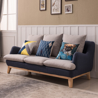 摩高空间实木布艺沙发小户型单人位客厅沙发美式北欧现代沙发（送抱枕）