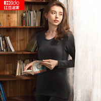 红豆居家女士圆领秋衣秋裤红豆绒碳刷磨毛色纺发热保暖内衣套装 松露黑 175/100