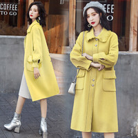 丽乔 毛呢大衣女中长款显瘦冬季2019新款女装时尚洋气舒适百搭毛呢外套 yzXCMZ7185 黄色 L