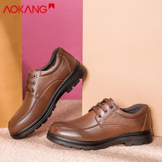 奥康（Aokang）官方男士商务系带舒适休闲皮鞋193211047棕色38码