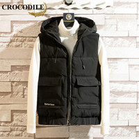 鳄鱼恤（CROCODILE）马甲 男士2019秋冬韩版休闲时尚百搭连帽马甲 313B-X803 黑色 5XL